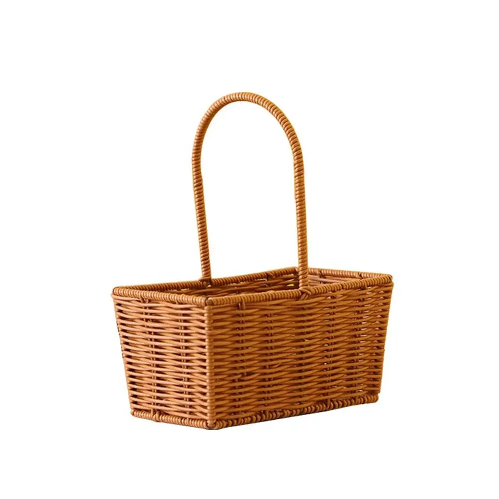 Imitation Rattan Handhold Weaving Basket with Handle Home Decoration Braid Storage Baskets Vegetable Fruit Flower