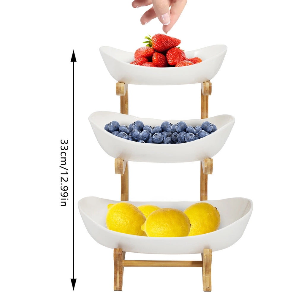 3 Tier Ceramic Fruit Basket Holder Bowl Stand Dining Table for Kitchen Decor for Vacations, Exhibitions, Gatherings, Birthdays