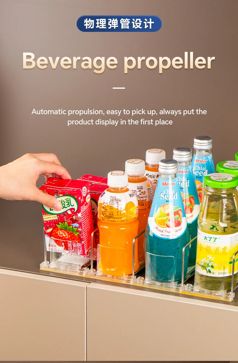 Automatic Beverage Pusher For Fridge Transparents Drinking Sliding Container Kitchen Storage Boxes Shelf Glide Organizer Rack