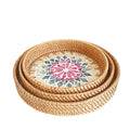 HeMu Colorful Splicing Shell Rattan Storage Basket Set Bread Fruit Food Breakfast Display Box Natural Hand-Woven Tray Roundness
