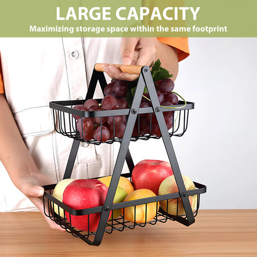 2/3 Tier Fruit Storage Basket Countertop for Kitchen Fruit Vegetable Basket Bowle with Handle Bread Snacks Stand