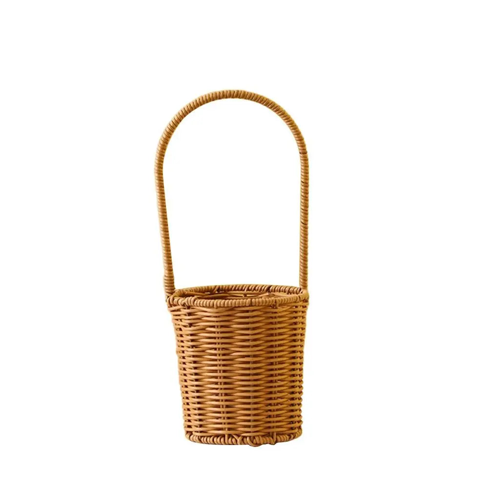 Imitation Rattan Handhold Weaving Basket with Handle Home Decoration Braid Storage Baskets Vegetable Fruit Flower
