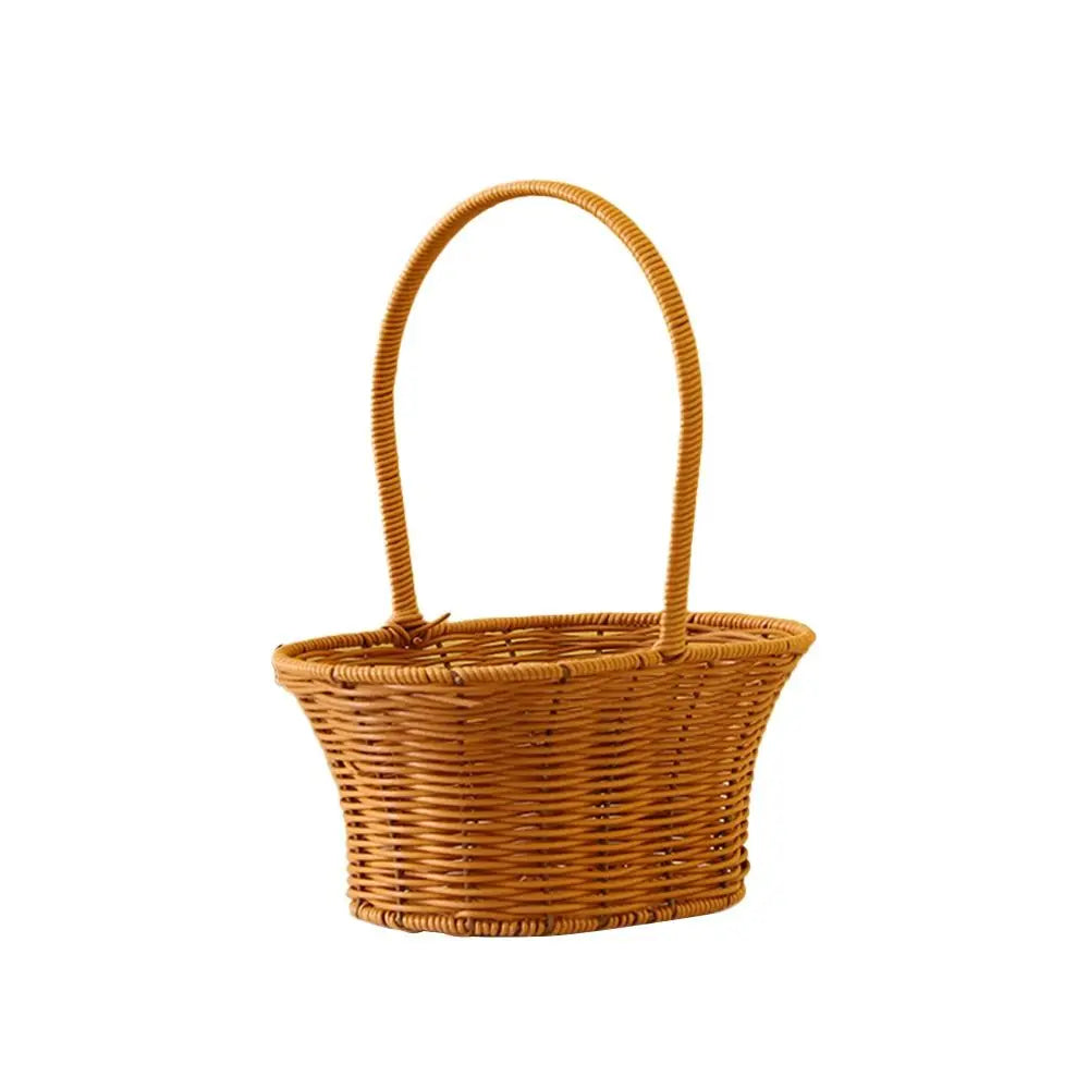 Imitation Rattan Handhold Weaving Basket with Handle Home Decoration Braid Storage Baskets Vegetable Fruit Flower