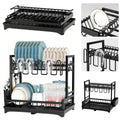 2 Tier Kitchen Sink Dish Drainer Rack With Drip Tray Cutlery Holder Plate Rack**